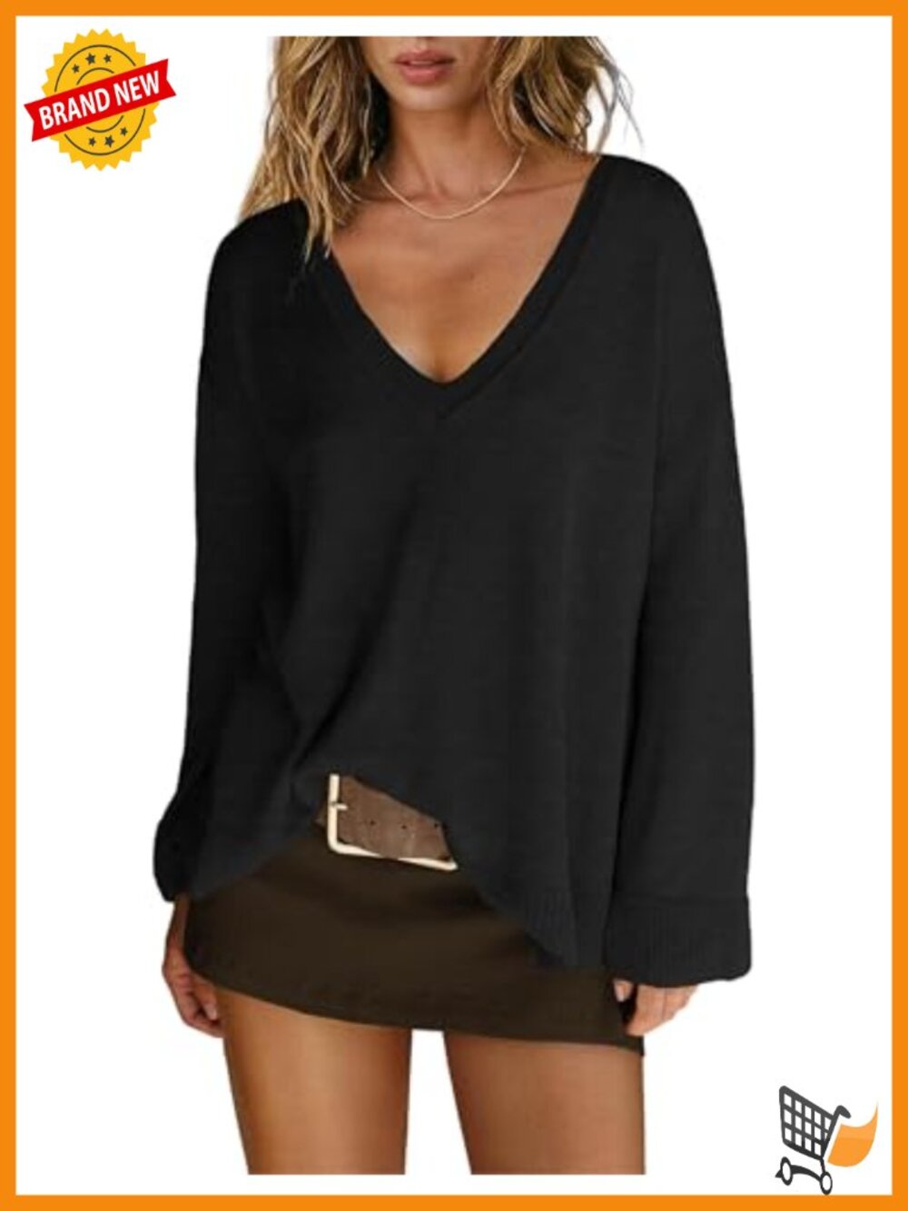 Oversized V Neck Sweater Lightweight Knit Tunic Pullover Boho Top